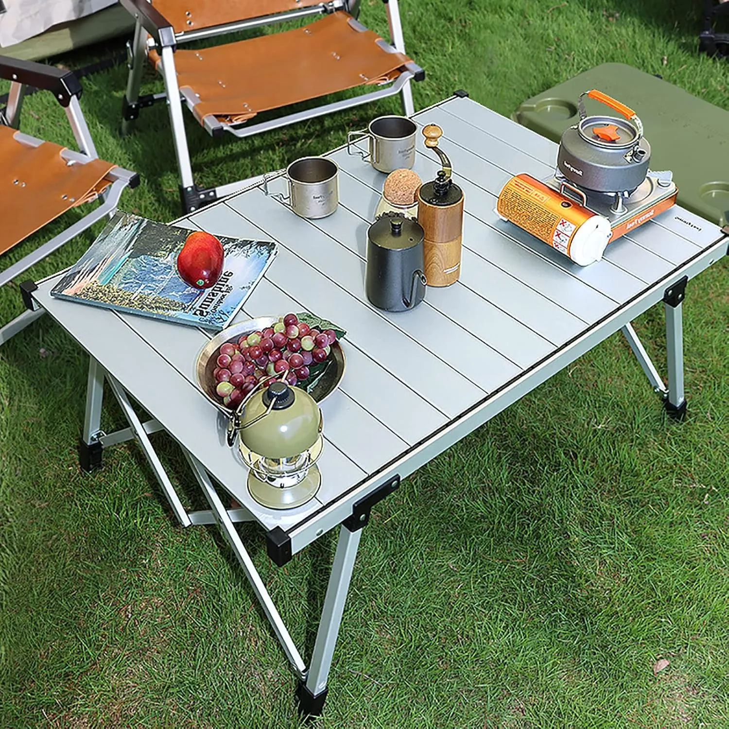 BK&MF Outdoor Folding Table,Portable Aluminum Picnic Camping Table Compact Travel Table Roll-up Table with Carry Bag for Picnic Beach,B,89x49x72cm(35x19x28inch)