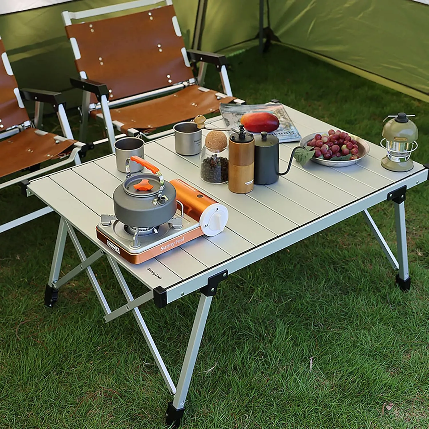 BK&MF Outdoor Folding Table,Portable Aluminum Picnic Camping Table Compact Travel Table Roll-up Table with Carry Bag for Picnic Beach,B,89x49x72cm(35x19x28inch)