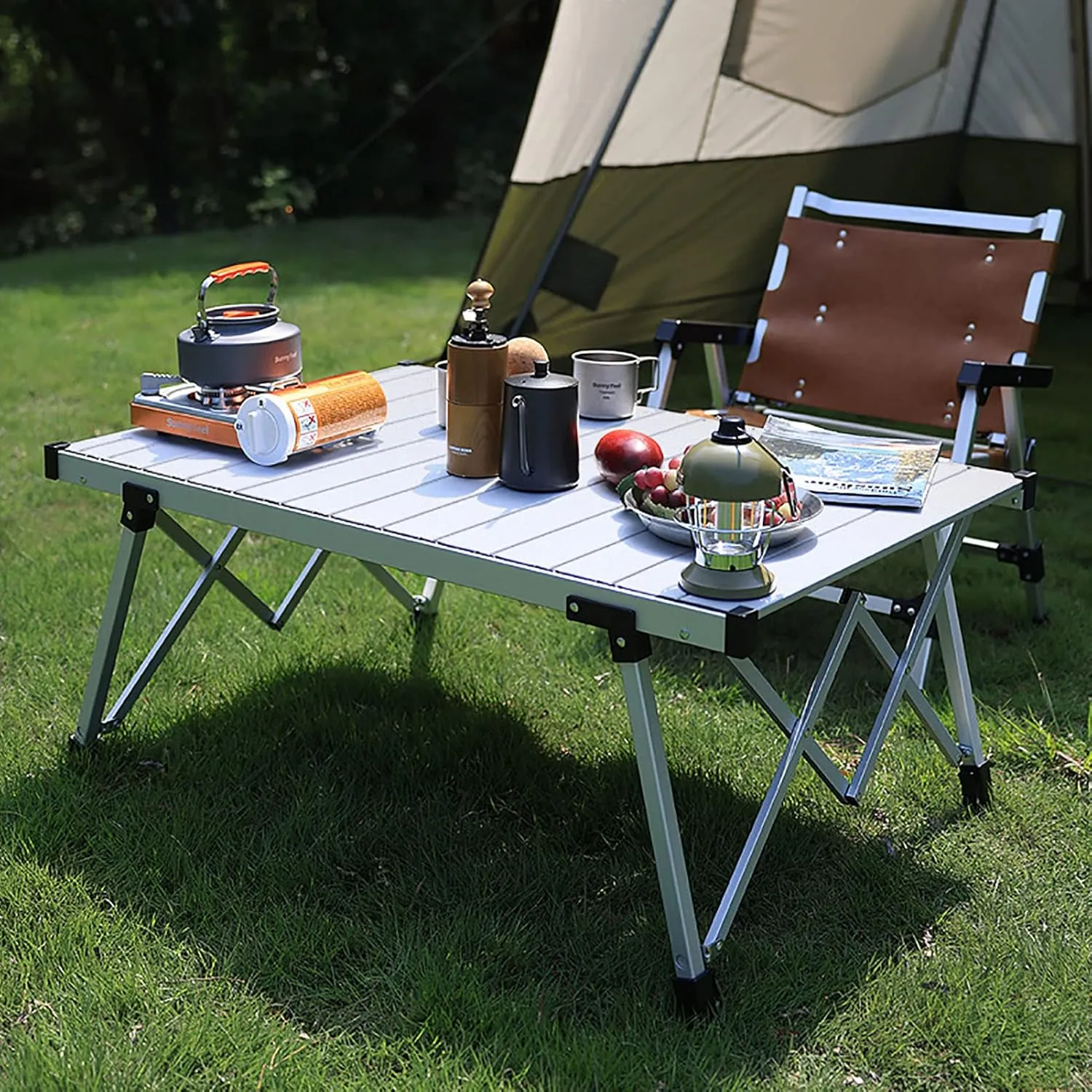 BK&MF Outdoor Folding Table,Portable Aluminum Picnic Camping Table Compact Travel Table Roll-up Table with Carry Bag for Picnic Beach,B,89x49x72cm(35x19x28inch)