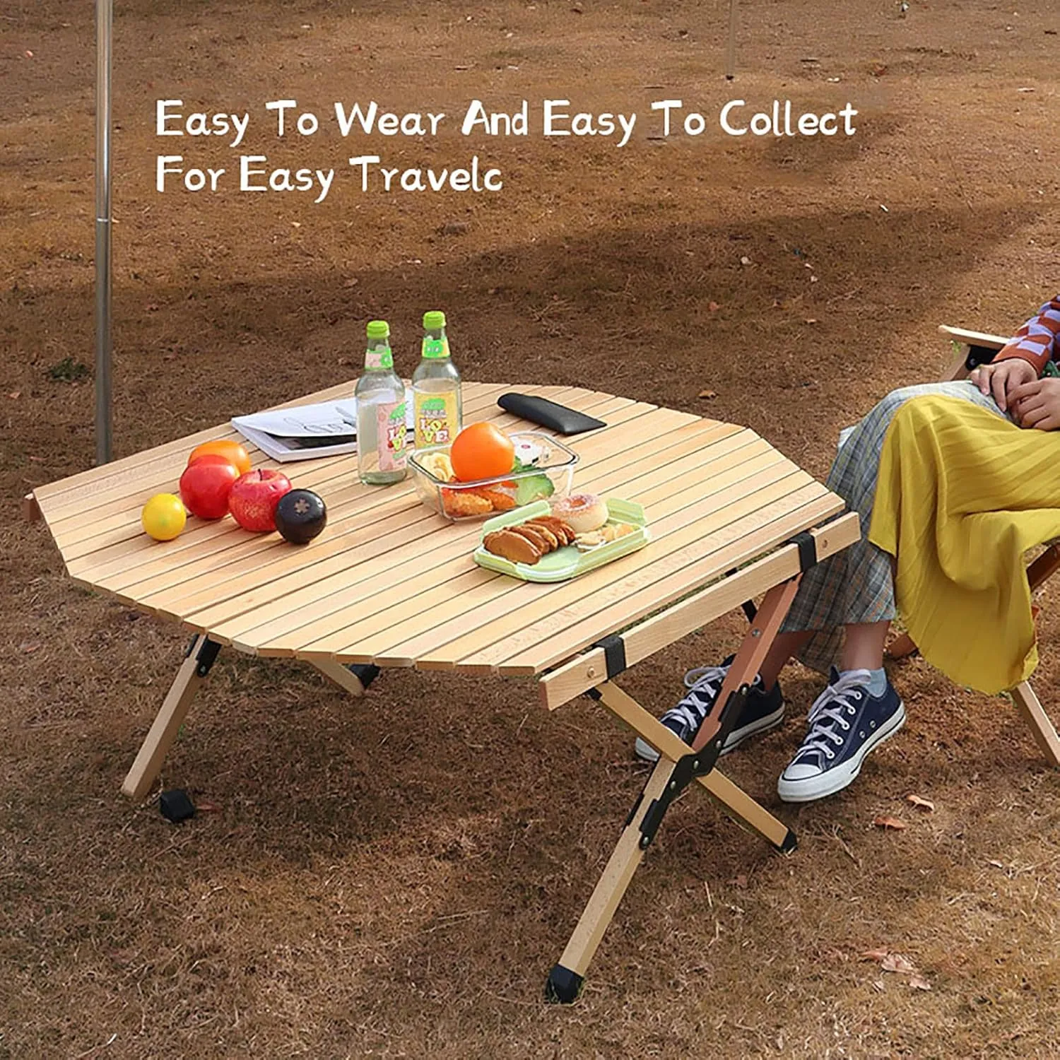 BK&MF Portable Wood Camping Table,Outdoor Folding Table,Ultralight Beach Table with Carry Bag Roll-up Table for BBQ, Party, Camping,A,90x90x45cm(35x35x18inch)