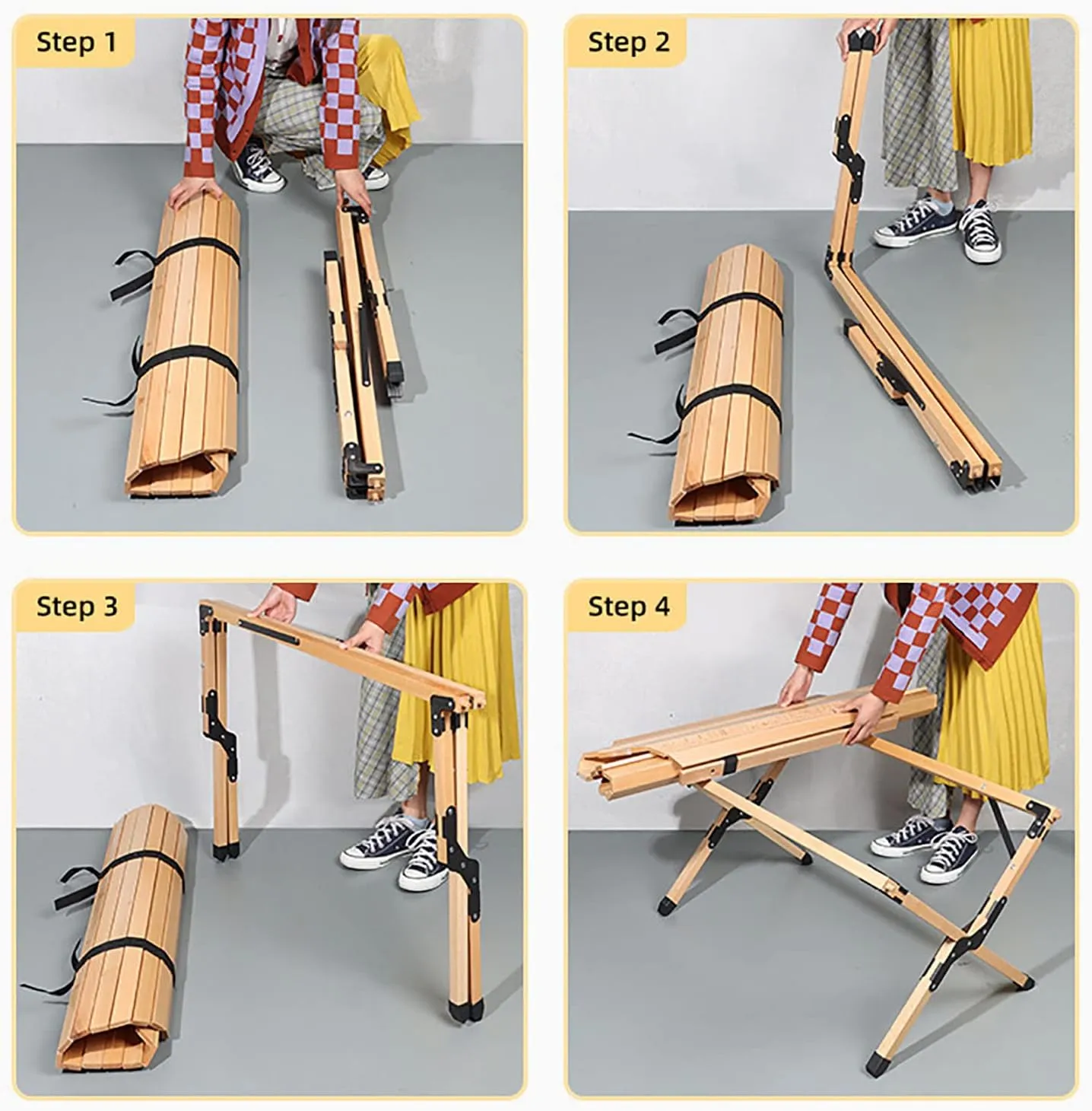 BK&MF Portable Wood Camping Table,Outdoor Folding Table,Ultralight Beach Table with Carry Bag Roll-up Table for BBQ, Party, Camping,A,90x90x45cm(35x35x18inch)