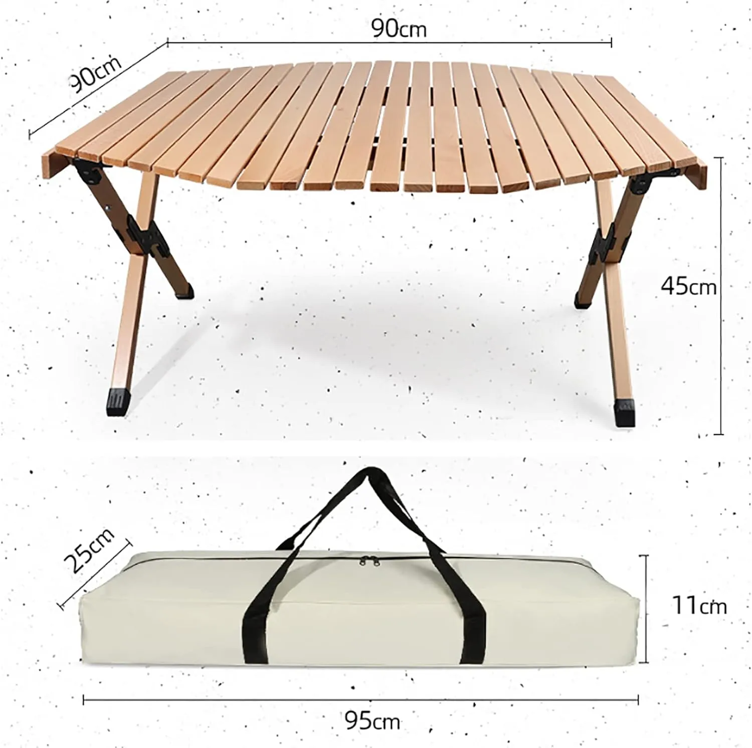 BK&MF Portable Wood Camping Table,Outdoor Folding Table,Ultralight Beach Table with Carry Bag Roll-up Table for BBQ, Party, Camping,A,90x90x45cm(35x35x18inch)