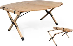 BK&MF Portable Wood Camping Table,Outdoor Folding Table,Ultralight Beach Table with Carry Bag Roll-up Table for BBQ, Party, Camping,A,90x90x45cm(35x35x18inch)