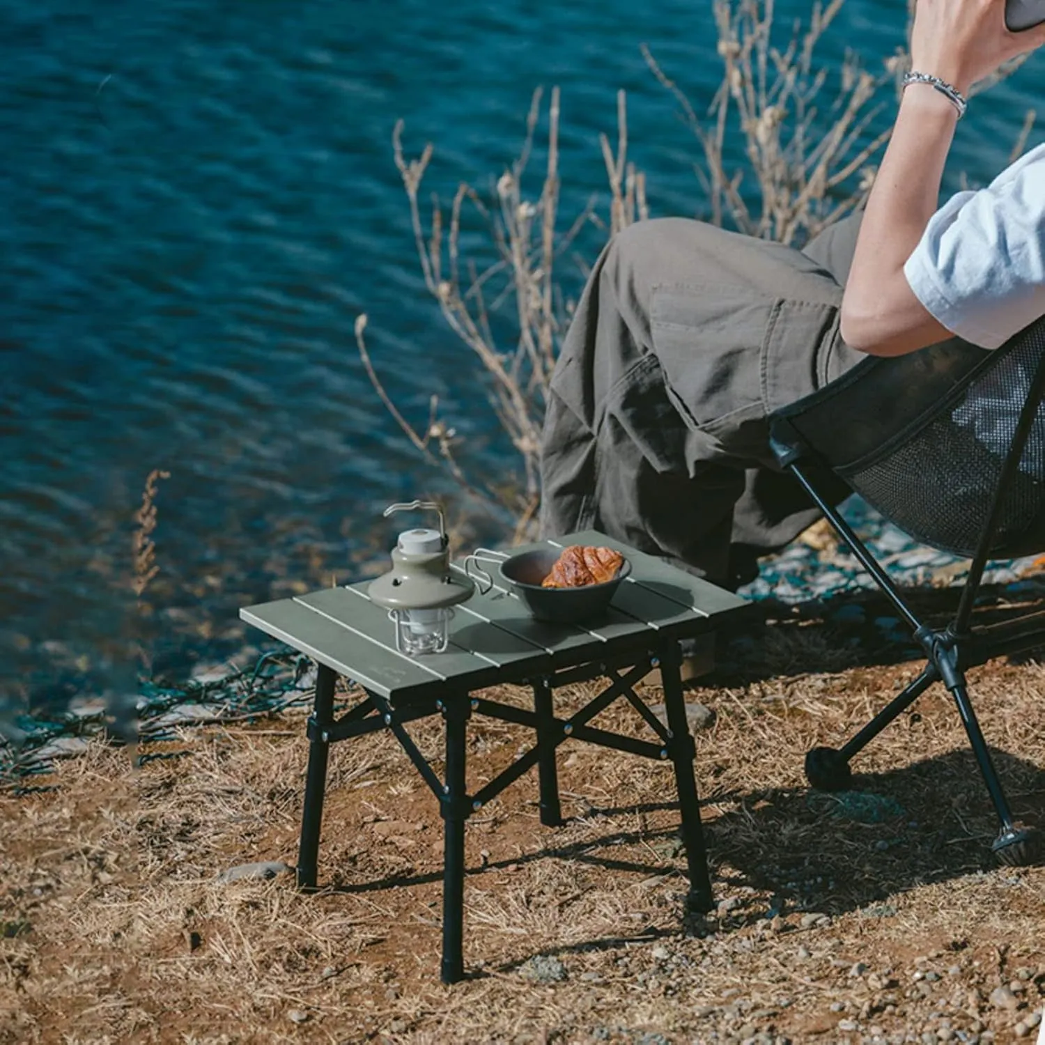 BK&MF Ultralight Outdoor Folding Camping Table,Aluminum Lightweight Beach Travel Table Side Table with Carry Bag for BBQ, Party, Camping,A,41x29x31cm(16x11x12inch)