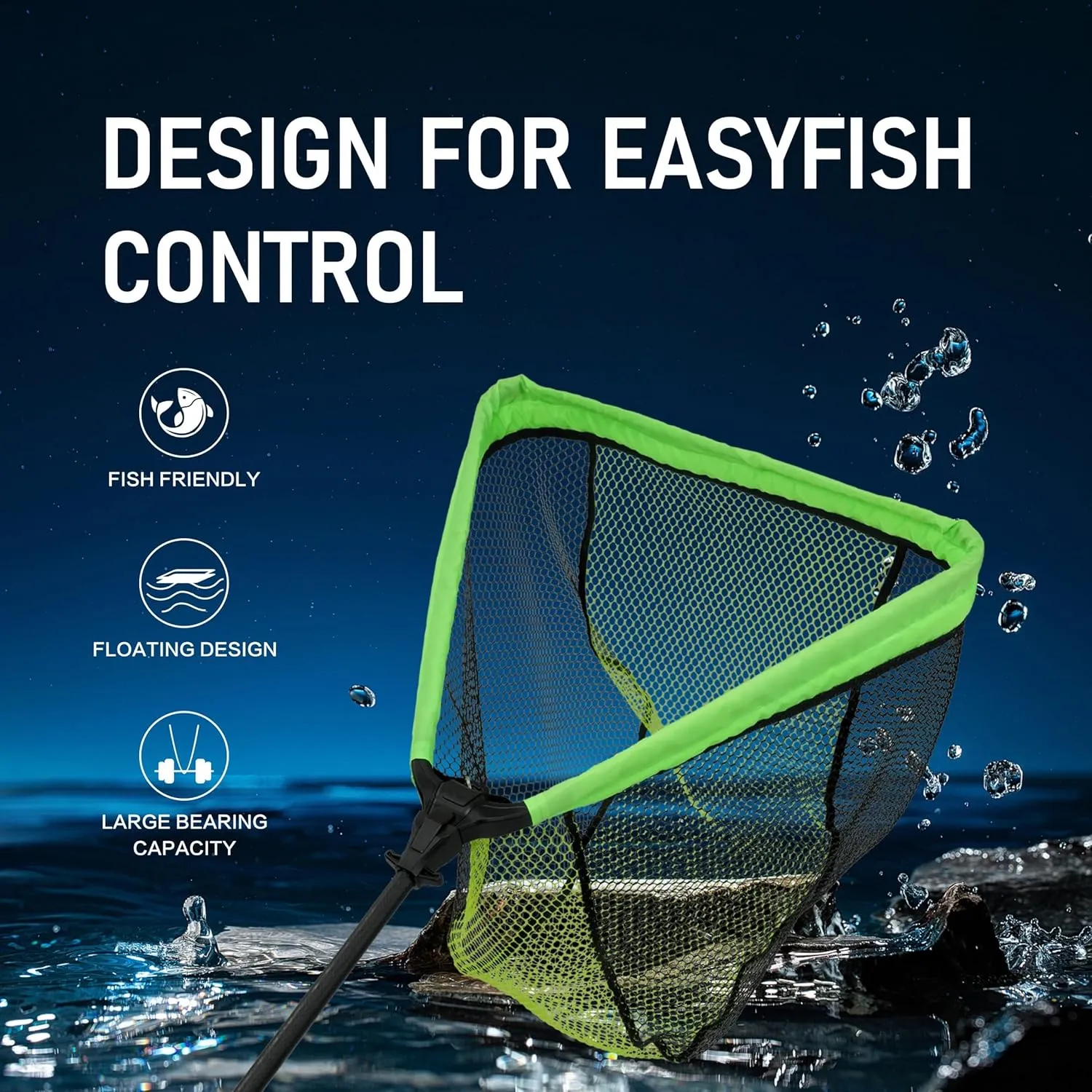 Black Paw Floating Fishing Net Foldable Telescopic Fish Landing Net Rubber Coated Fishing Net for Kayak, Fly, Trout, Fishing Net Freshwater Saltwater