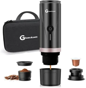 Black Portable Electric Espresso Machine, Car Travel Self-Heating Electric Coffee Maker for Camping with Type-C, Suitable for ground coffee and Ns capsules for RV, Hiking, Office Spring Travel