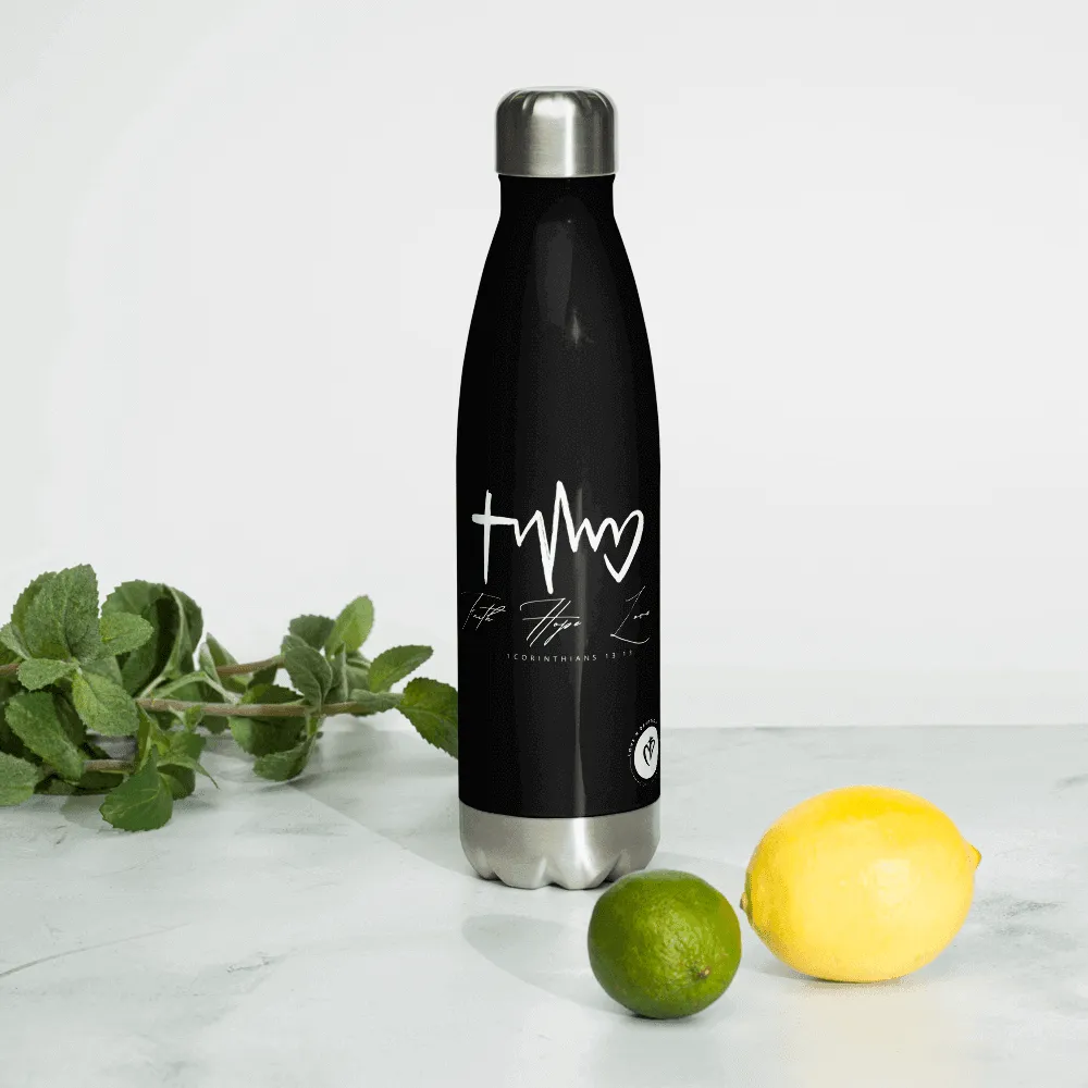 Black Stainless Steel Water Bottle Faith Hope Love