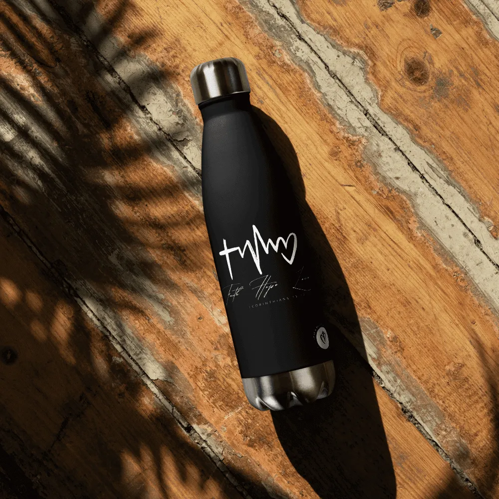 Black Stainless Steel Water Bottle Faith Hope Love