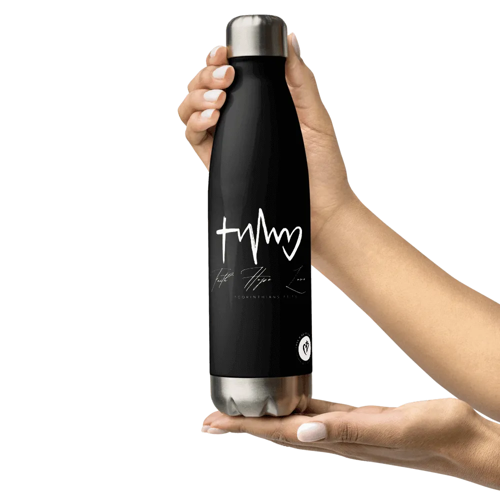 Black Stainless Steel Water Bottle Faith Hope Love