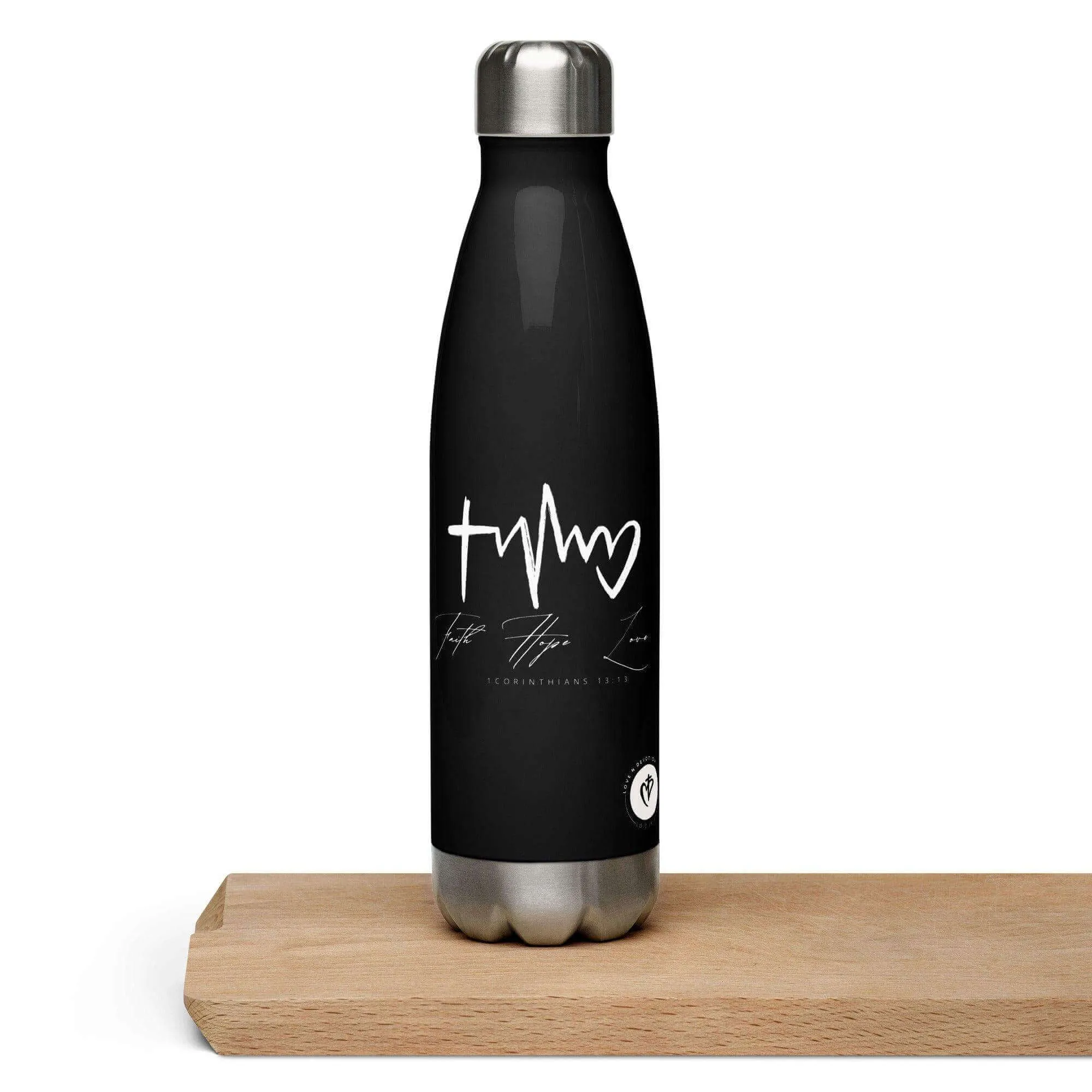 Black Stainless Steel Water Bottle Faith Hope Love