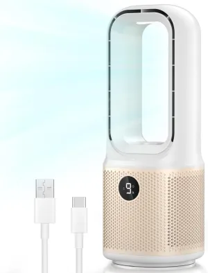 Bladeless Desk Fan,5000mAh USB small Quiet Fan of 11.8 Inch with Oscillation,Easy to Clean & Touch Control,Mini Desktop for Office & Bedroom, Portable Tabletop for Desk/Nightstand/Kitchen