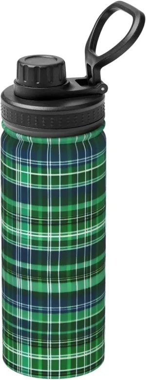 Blue and Green Scottish Tartan Sports Insulated Water Bottle - Premium 18 oz. Stainless Steel Hydration Bottle for Outdoor Enthusiasts