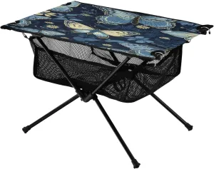 Blue Butterflies Portable Folding Camping Table, Compact Lightweight Beach Table with Carrying Bag for Outdoor Picnics, BBQs, Camp