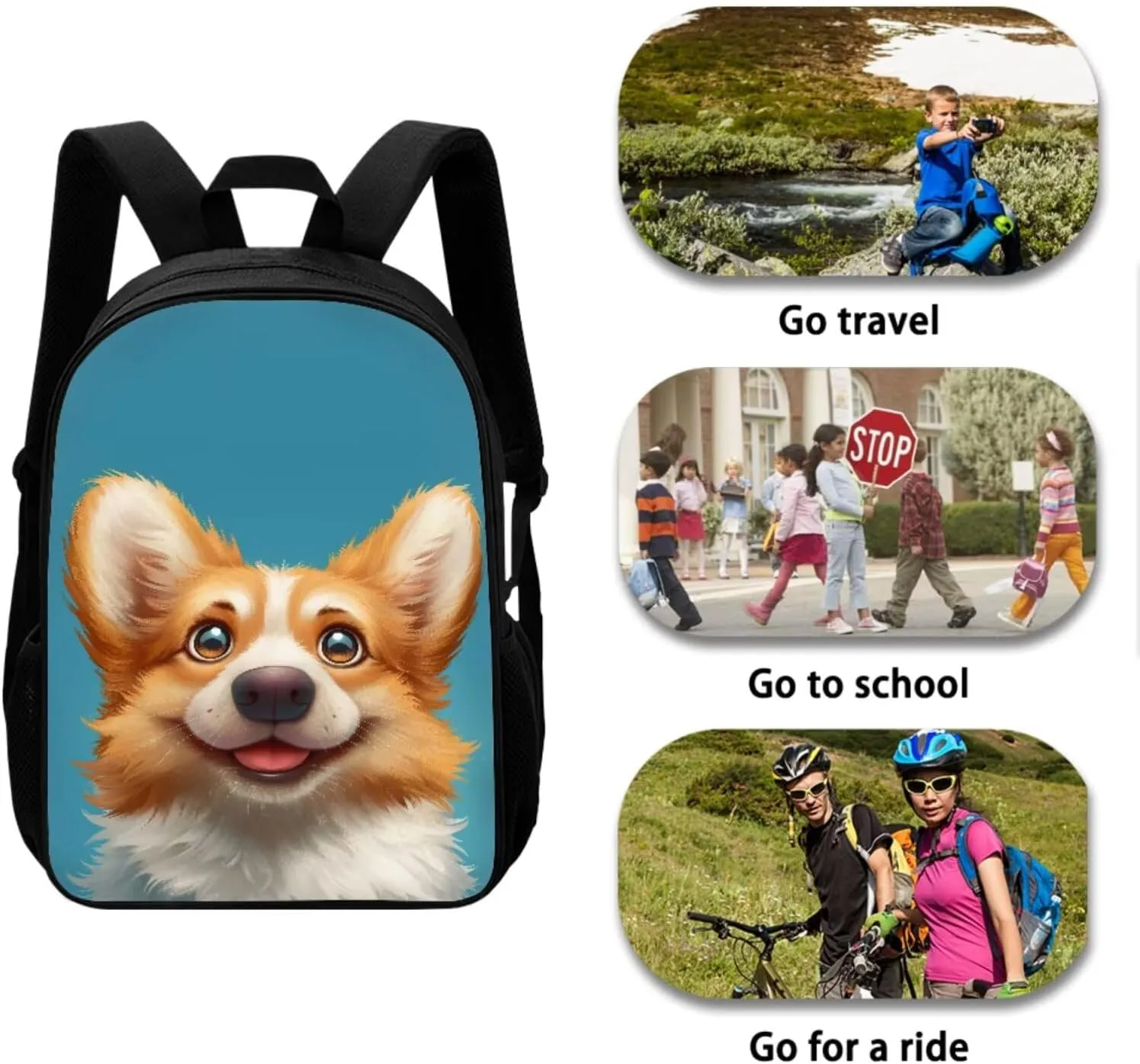 Blue Corgi School Backpack for Teens Girls with Lunch Box Water Bottle Holder and Aesthetic Pencil Case Wear-Resistant Set Combinations Foster An Organized Lifestyle