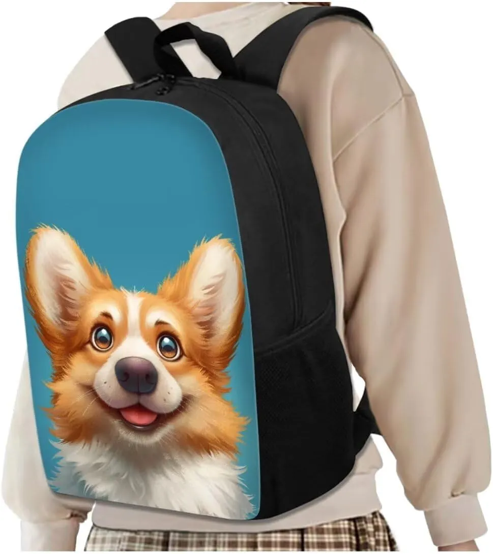 Blue Corgi School Backpack for Teens Girls with Lunch Box Water Bottle Holder and Aesthetic Pencil Case Wear-Resistant Set Combinations Foster An Organized Lifestyle