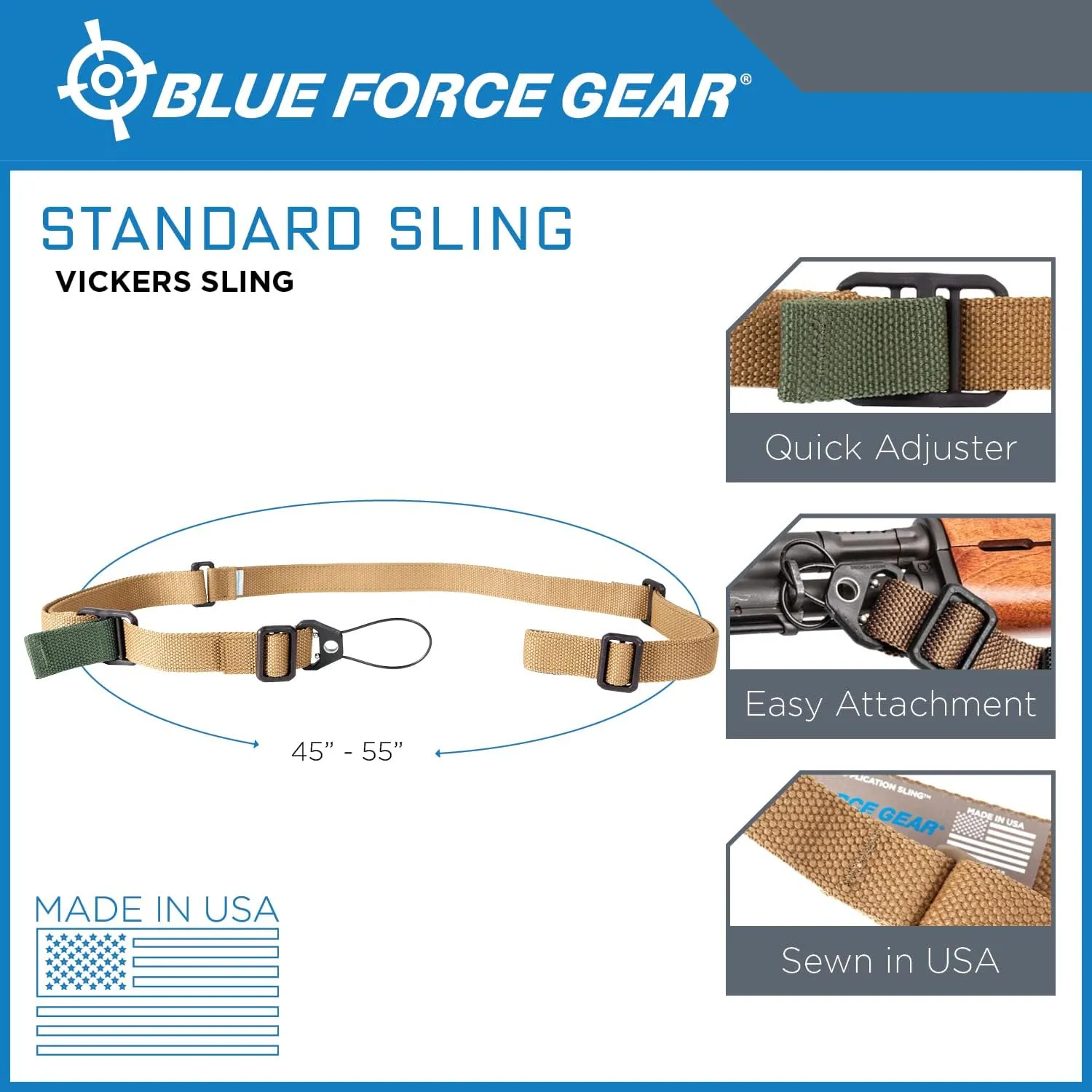 Blue Force Gear Standard Sling for AK | 2 Point Sling Adjusts for Carrying Positions | 45-55 inches