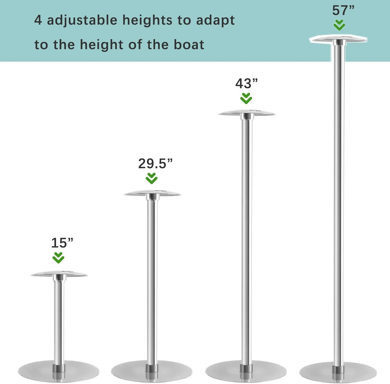 Boat Cover Support System - 316 Stainless Steel Poles, 4-Stage Adjustable Height, Aluminum Alloy With Stable Base & Webbing Straps (2 Pack)