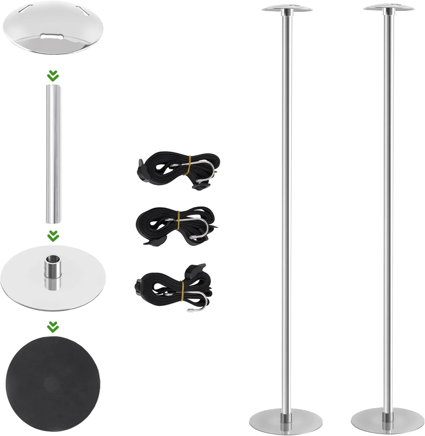 Boat Cover Support System - 316 Stainless Steel Poles, 4-Stage Adjustable Height, Aluminum Alloy With Stable Base & Webbing Straps (2 Pack)
