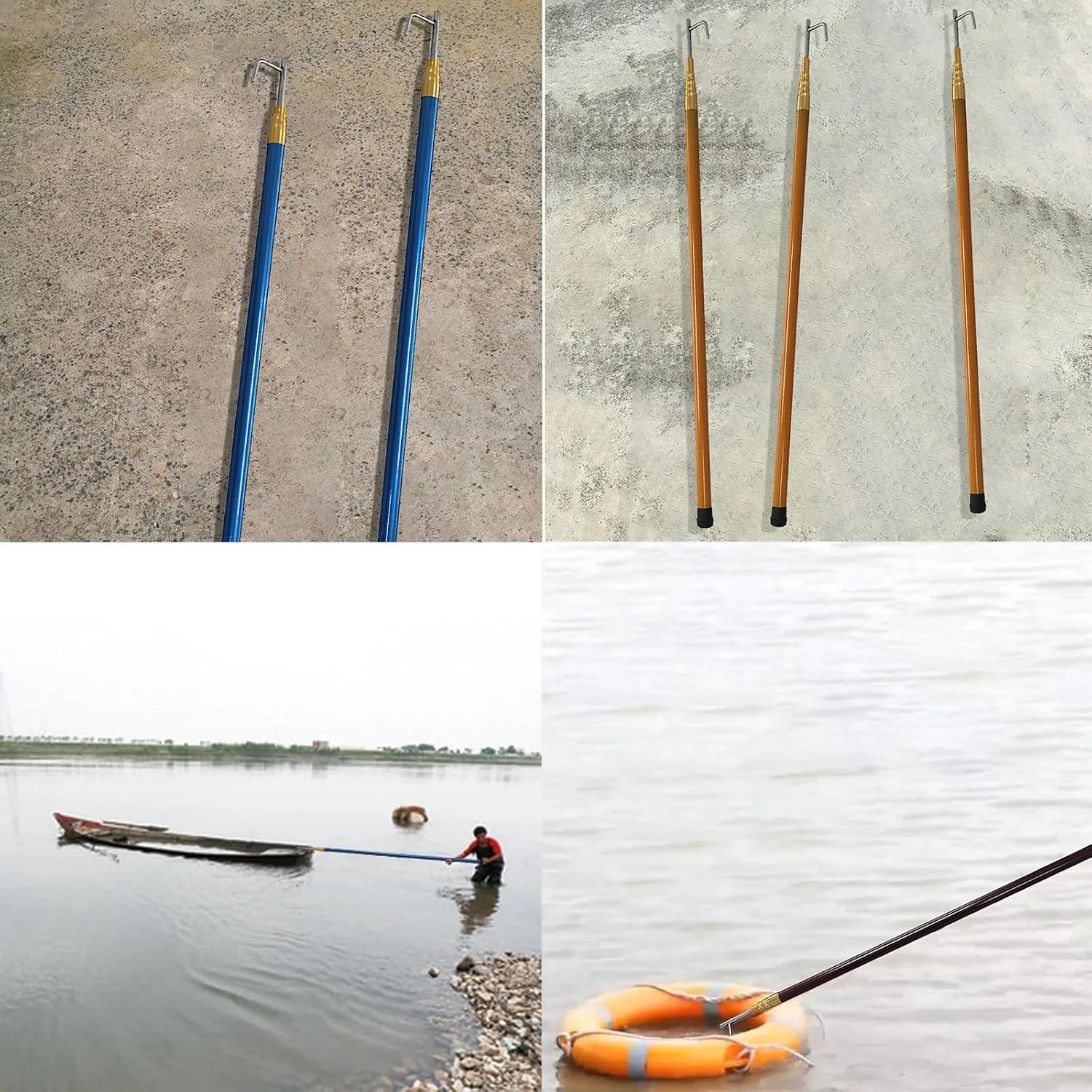 Boat Docking Rod with Non-Slip Rubber Handle, 1 2 3 5 Pack Telescoping Pole with Hook 13 16 20 Ft, Sturdy Truck Bed Cargo Grabber Tool, Versatile(1 Set Brown,6m(19.7 ft))