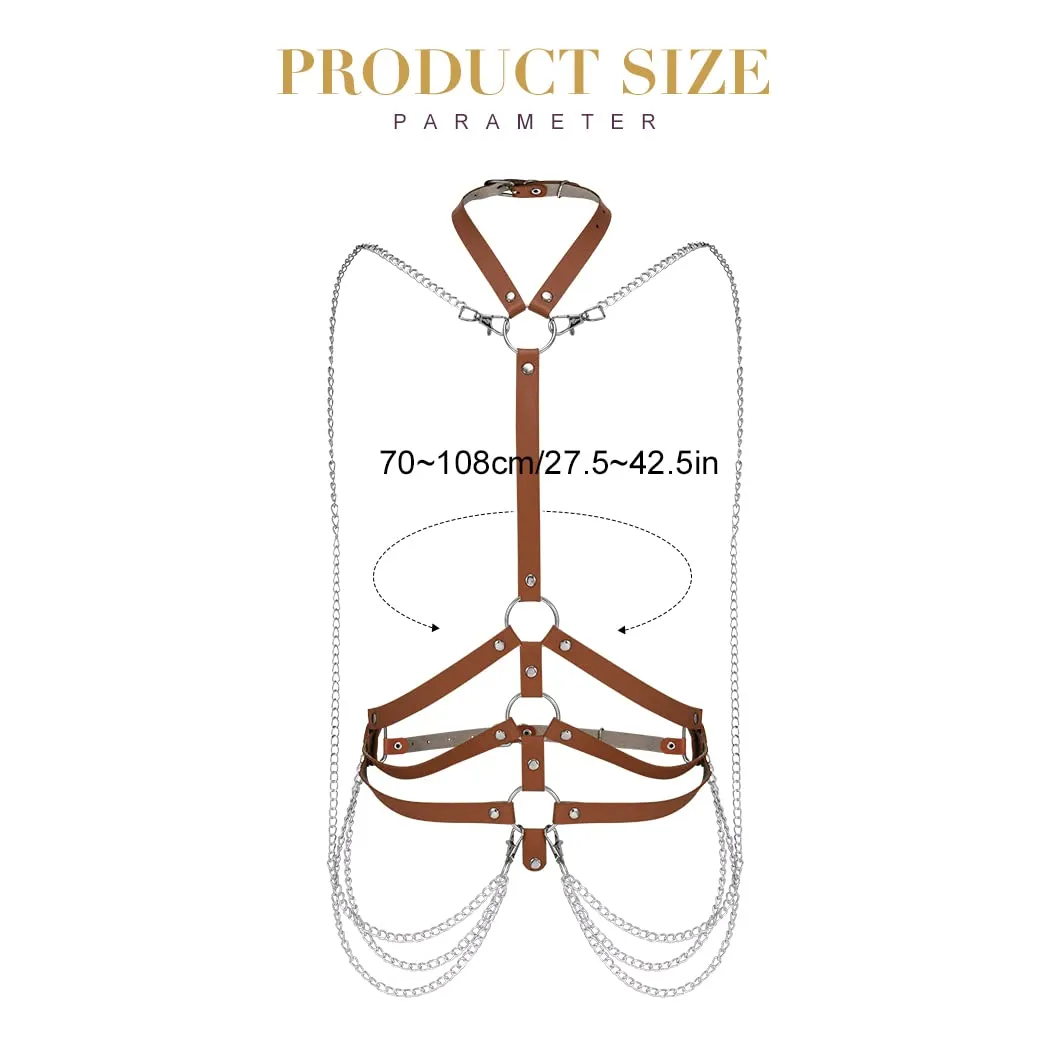 BODIY Fashion Harness Belt Plus Size Harness Waist Belts Punk Leather Body Harness for Women (Brown)