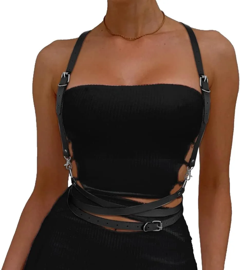 BODIY Women Fashion Harness Plus Size Harness Belt Punk Loop Waist Belt Rave Rock Leather Belts for Women