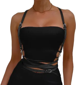 BODIY Women Fashion Harness Plus Size Harness Belt Punk Loop Waist Belt Rave Rock Leather Belts for Women