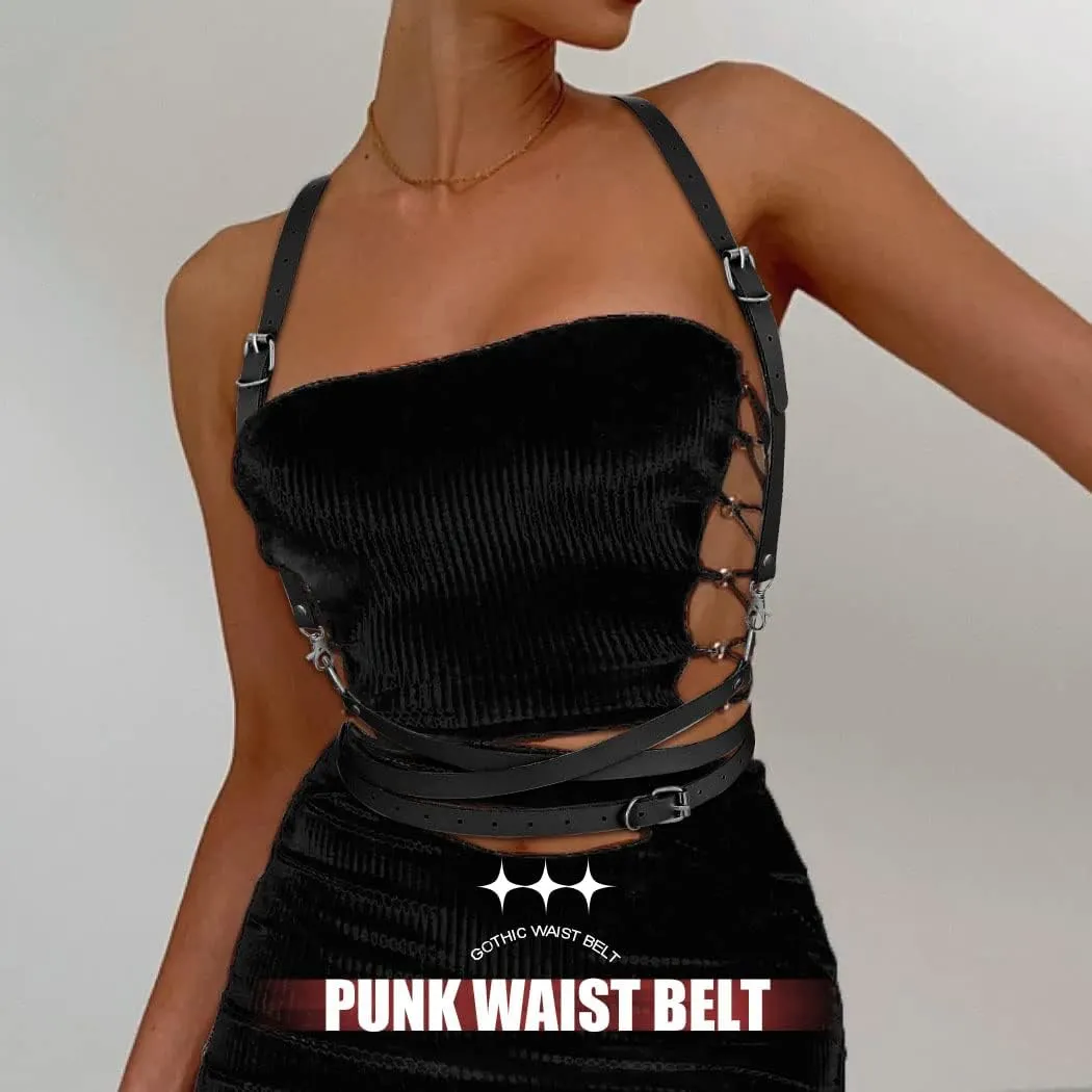 BODIY Women Fashion Harness Plus Size Harness Belt Punk Loop Waist Belt Rave Rock Leather Belts for Women