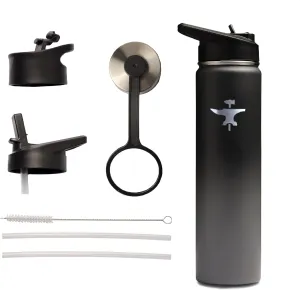 BodyForge Sports Water Bottle - 24oz, 3 Lids & Straw Lid, Leak Proof Stainless Steel Gym & Sport Bottles for Men, Women & Kids - Double Walled, Insulated Thermos, Metal Canteen