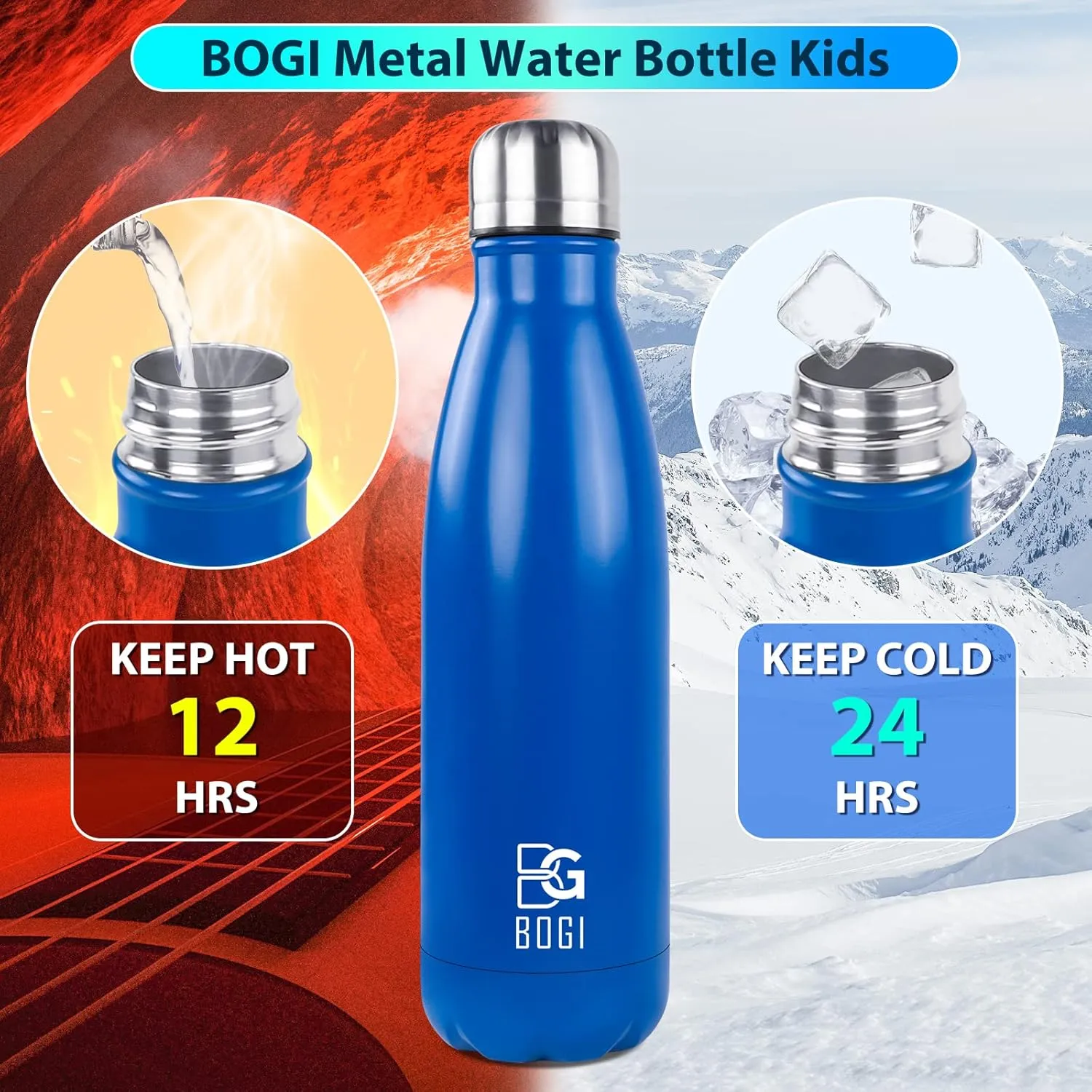 BOGI 2 Pack 17oz Insulated Water Bottle Double Wall Vacuum Stainless Steel Water Bottles, Leak Proof Metal Sports Water Bottle Keeps Drink Hot & Cold - Perfect for Outdoor Sports Camping (Mint Dblue)