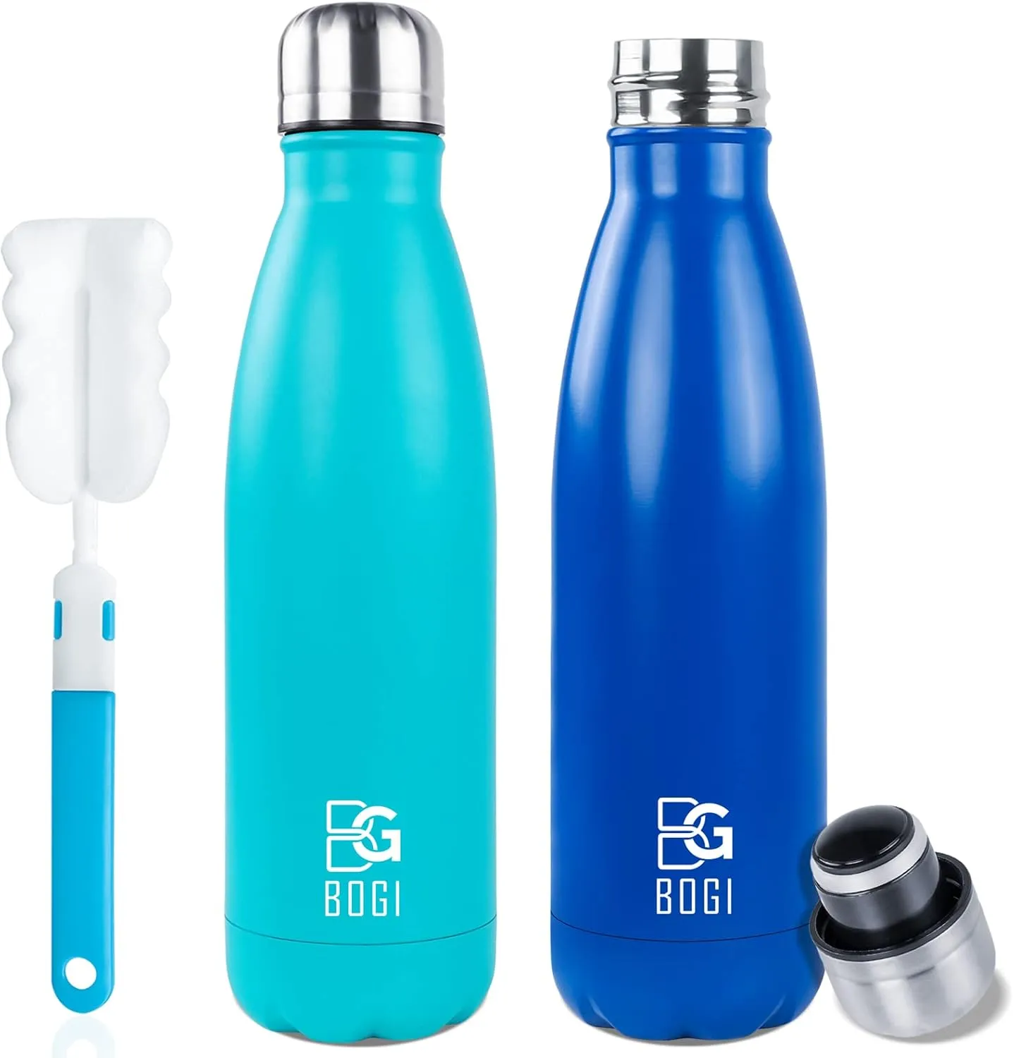 BOGI 2 Pack 17oz Insulated Water Bottle Double Wall Vacuum Stainless Steel Water Bottles, Leak Proof Metal Sports Water Bottle Keeps Drink Hot & Cold - Perfect for Outdoor Sports Camping (Mint Dblue)