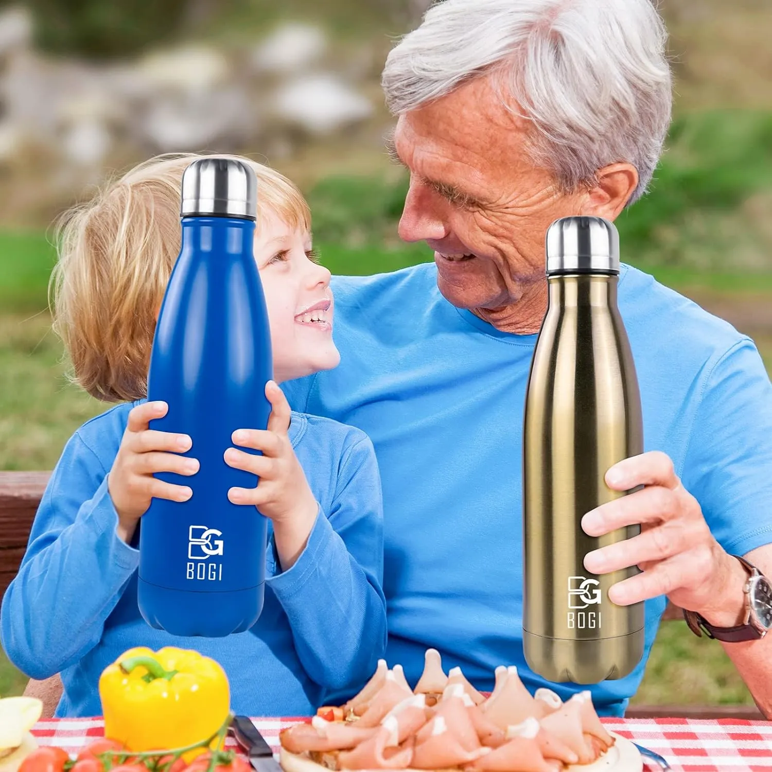BOGI 2 Pack 17oz Insulated Water Bottle Double Wall Vacuum Stainless Steel Water Bottles, Leak Proof Metal Sports Water Bottle Keeps Drink Hot & Cold - Perfect for Outdoor Sports Camping (Mint Dblue)