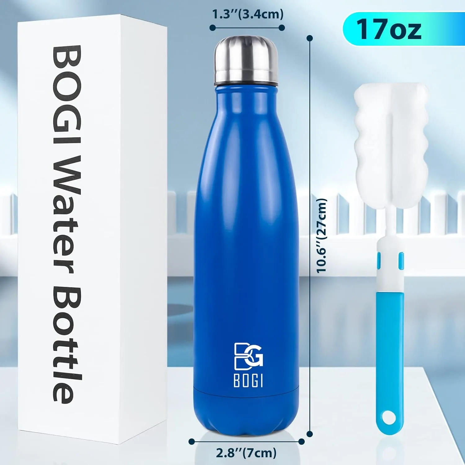 BOGI 2 Pack 17oz Insulated Water Bottle Double Wall Vacuum Stainless Steel Water Bottles, Leak Proof Metal Sports Water Bottle Keeps Drink Hot & Cold - Perfect for Outdoor Sports Camping (Mint Dblue)