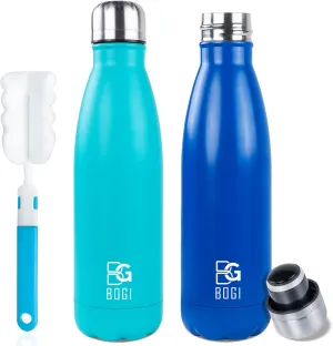BOGI 2 Pack 17oz Insulated Water Bottle Double Wall Vacuum Stainless Steel Water Bottles, Leak Proof Metal Sports Water Bottle Keeps Drink Hot & Cold - Perfect for Outdoor Sports Camping (Mint Dblue)
