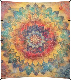 Bohemian Boho Vintage Mandala Style Flower Foldable Beach Tent UPF50  Lightweight Large Sun Shade with Sandbags, Sand Shovel, Poles for Backyard and Camping