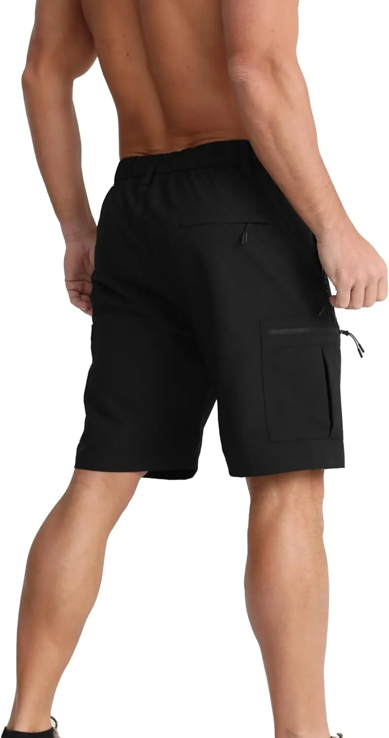 BOJIN Men's Hiking Cargo Shorts with 5 Zipper Pockets Lightweight Quick Dry Casual Wear Golf Fishing Shorts 9 inch Inseam