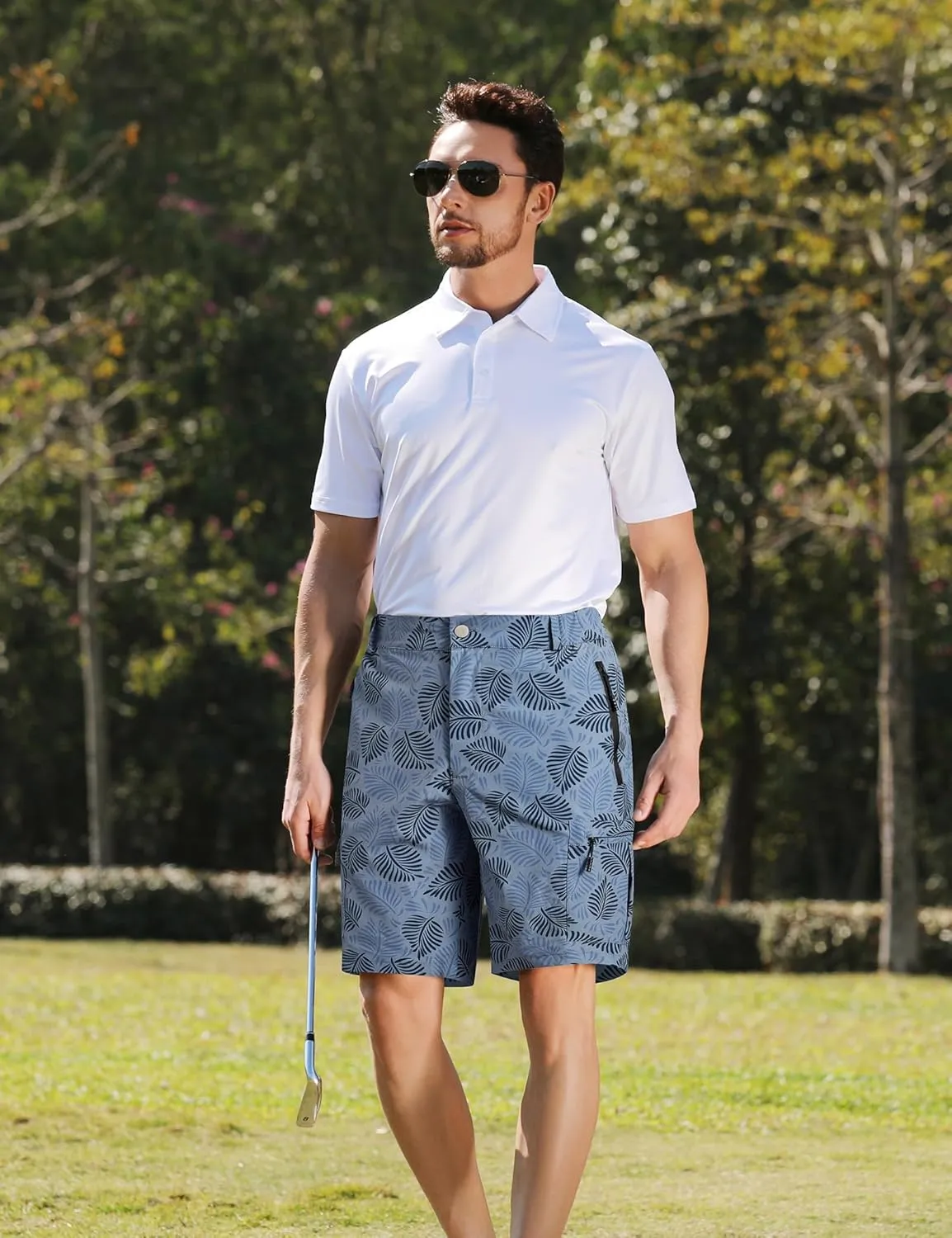 BOJIN Men's Hiking Cargo Shorts with 5 Zipper Pockets Lightweight Quick Dry Casual Wear Golf Fishing Shorts 9 inch Inseam