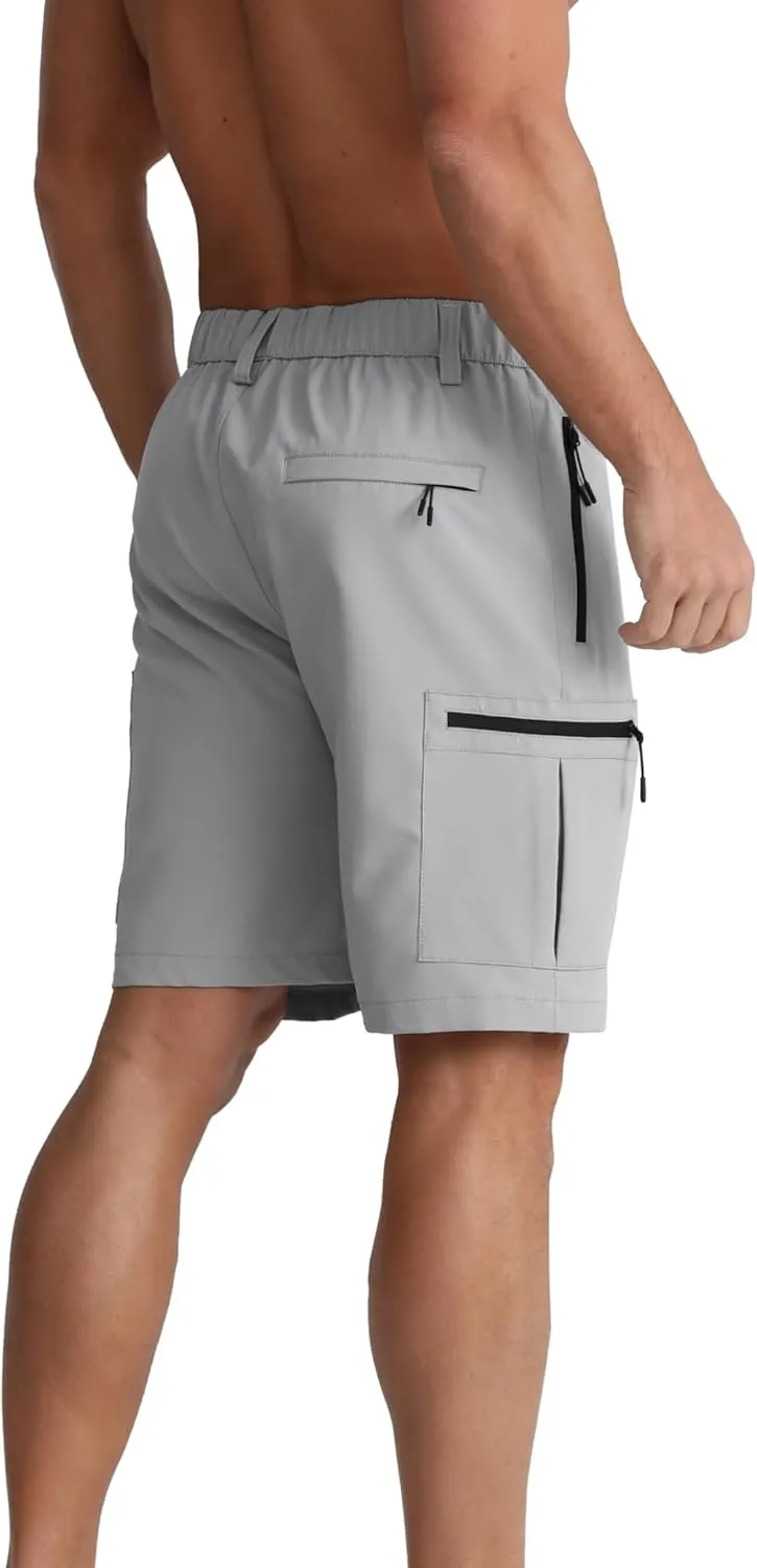 BOJIN Men's Hiking Cargo Shorts with 5 Zipper Pockets Lightweight Quick Dry Casual Wear Golf Fishing Shorts 9 inch Inseam