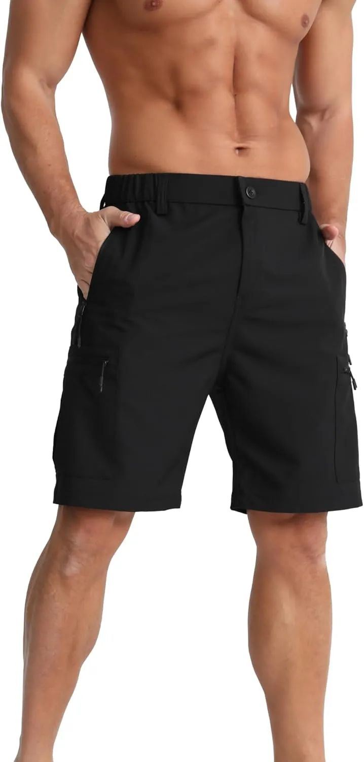 BOJIN Men's Hiking Cargo Shorts with 5 Zipper Pockets Lightweight Quick Dry Casual Wear Golf Fishing Shorts 9 inch Inseam