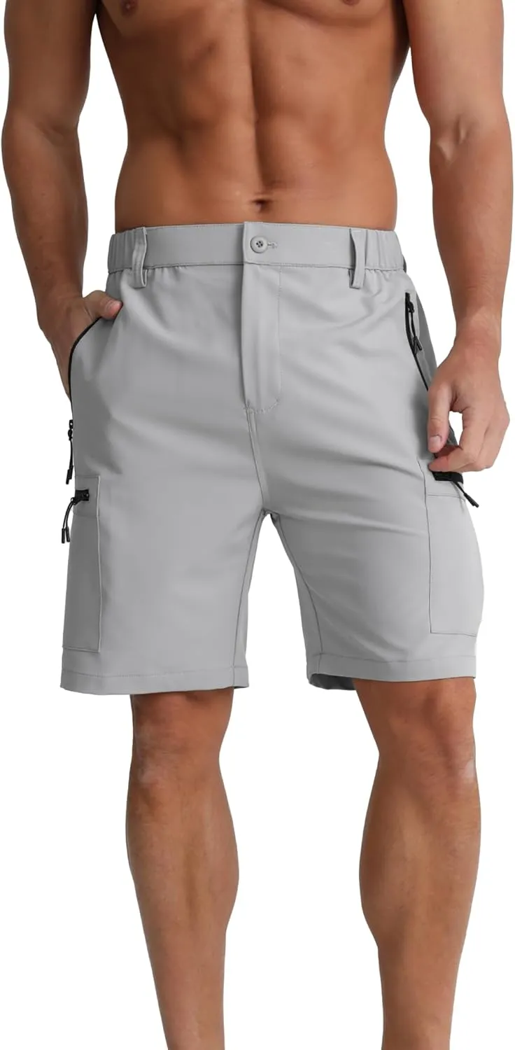 BOJIN Men's Hiking Cargo Shorts with 5 Zipper Pockets Lightweight Quick Dry Casual Wear Golf Fishing Shorts 9 inch Inseam