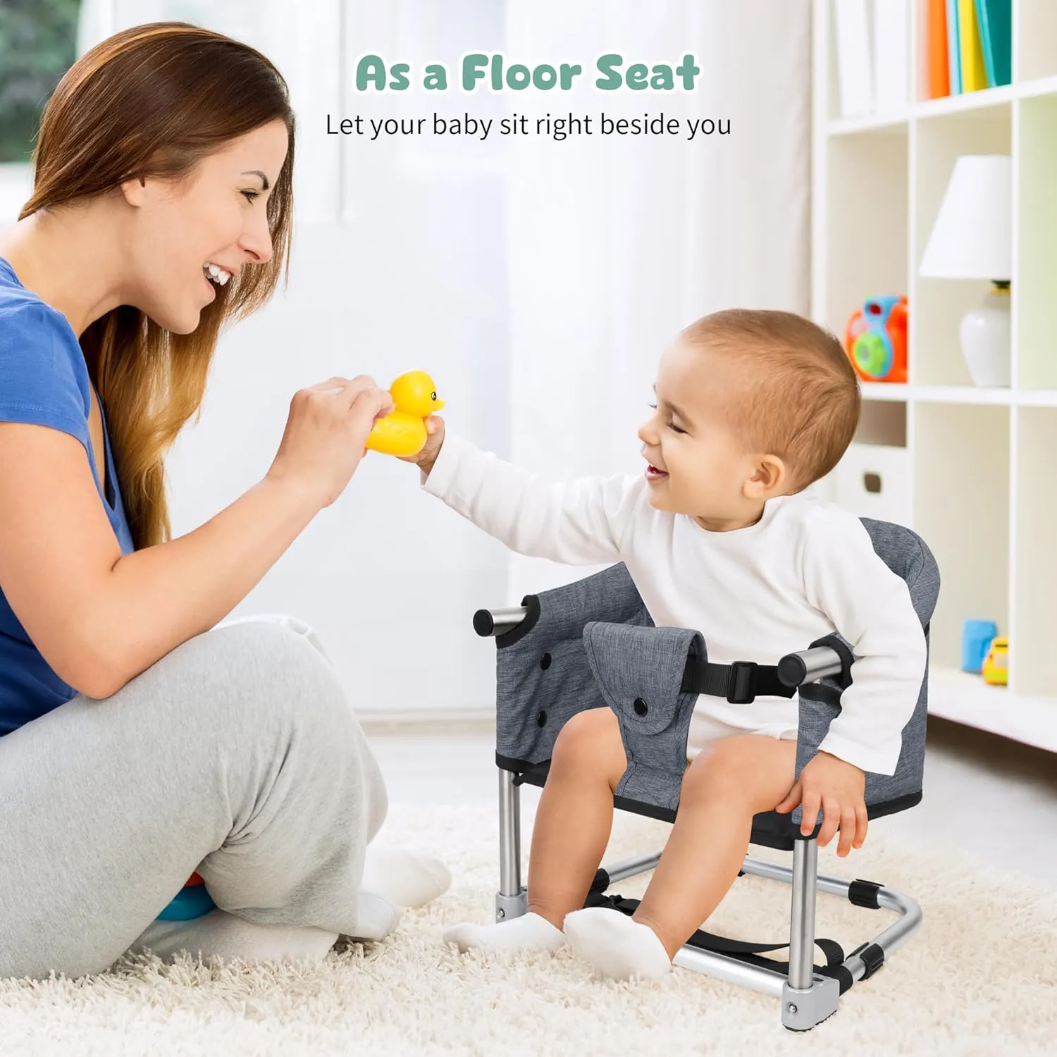 Booster Seat for Dining Table: Portable Toddler Booster Chair with Safety Buckle and Height Adjustable, Foldable Baby Feeding Chair, Kids High Chair Booster Seat for Kitchen Home Travel - Yellow