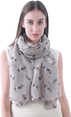 Boston Terrier Dog Print Women's Scarf Shawl Wrap Lightweight