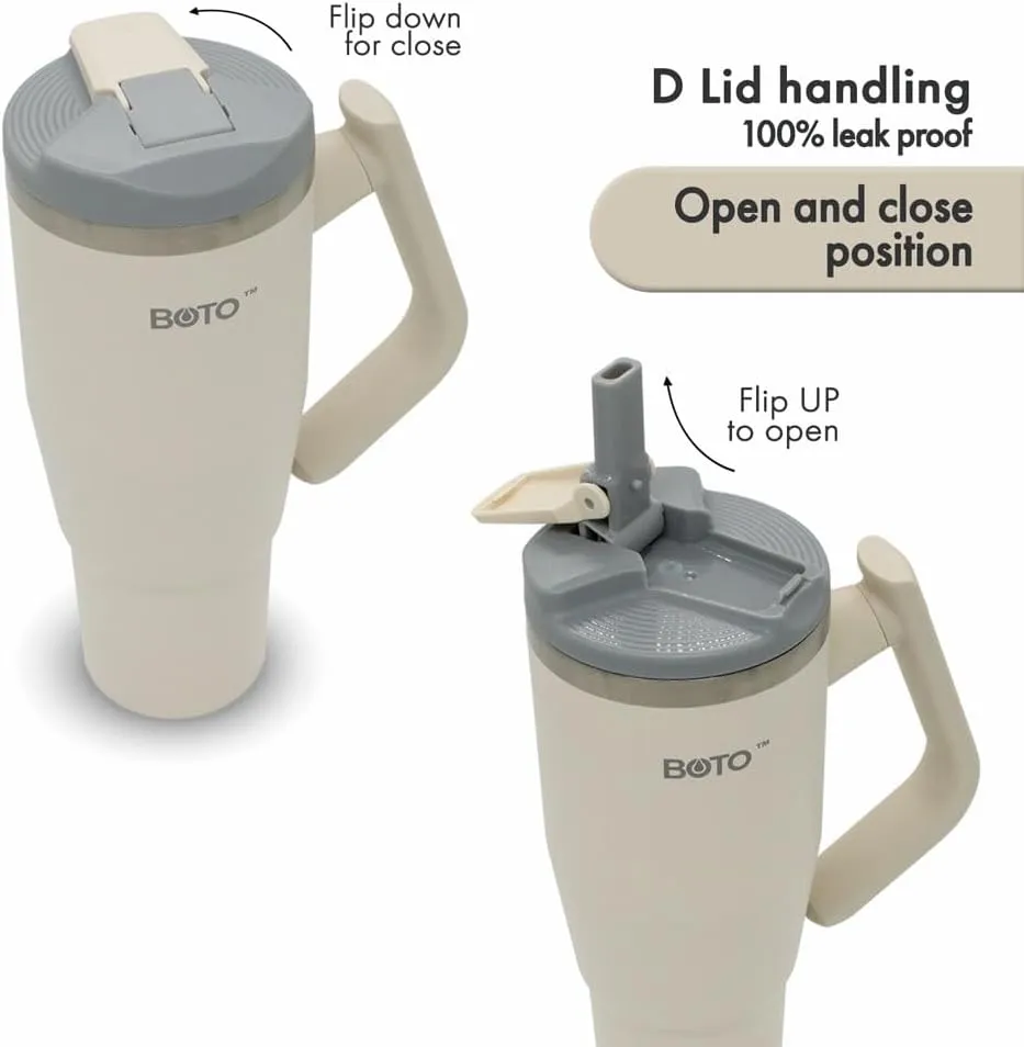 BOTO Tumbler with Handle and Straw | 100% Leak Proof Tumbler, 180° Rotatable Handle, Includes 2 Lids | Water Bottle with Straw, Insulated Tumblers, Stainless Steel