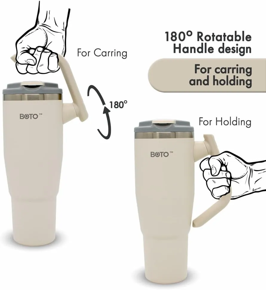 BOTO Tumbler with Handle and Straw | 100% Leak Proof Tumbler, 180° Rotatable Handle, Includes 2 Lids | Water Bottle with Straw, Insulated Tumblers, Stainless Steel