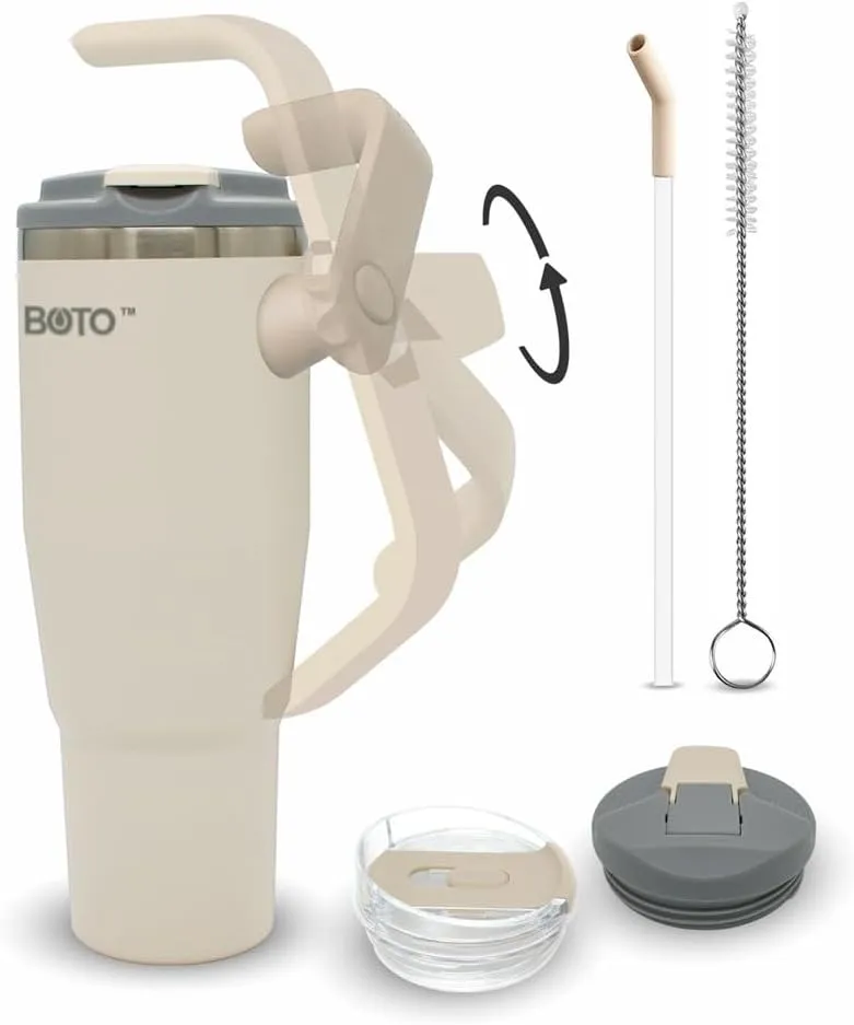 BOTO Tumbler with Handle and Straw | 100% Leak Proof Tumbler, 180° Rotatable Handle, Includes 2 Lids | Water Bottle with Straw, Insulated Tumblers, Stainless Steel