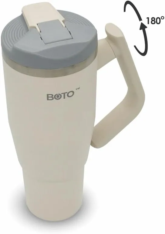 BOTO Tumbler with Handle and Straw | 100% Leak Proof Tumbler, 180° Rotatable Handle, Includes 2 Lids | Water Bottle with Straw, Insulated Tumblers, Stainless Steel
