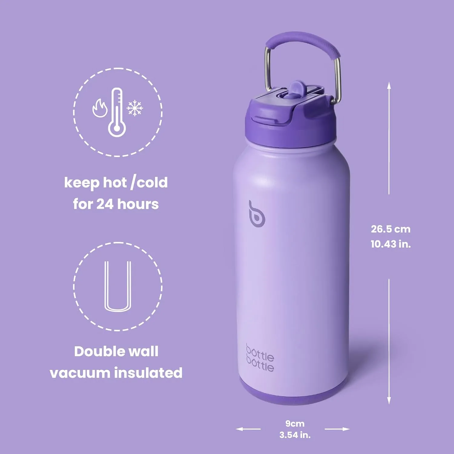 BOTTLE BOTTLE 32oz Insulated Water Bottle Stainless Steel Sport Water Bottle with Straw Dual-use Lid Design for Gym with Pill Box