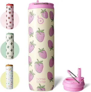 BOTTLE BOTTLE Insulated Water Bottle 24oz with Straw Lid and Handle for Sports Travel Gym Stainless Steel Water Bottles Double-Wall Vacuum Metal Leak Proof BPA-Free (Strawberry)