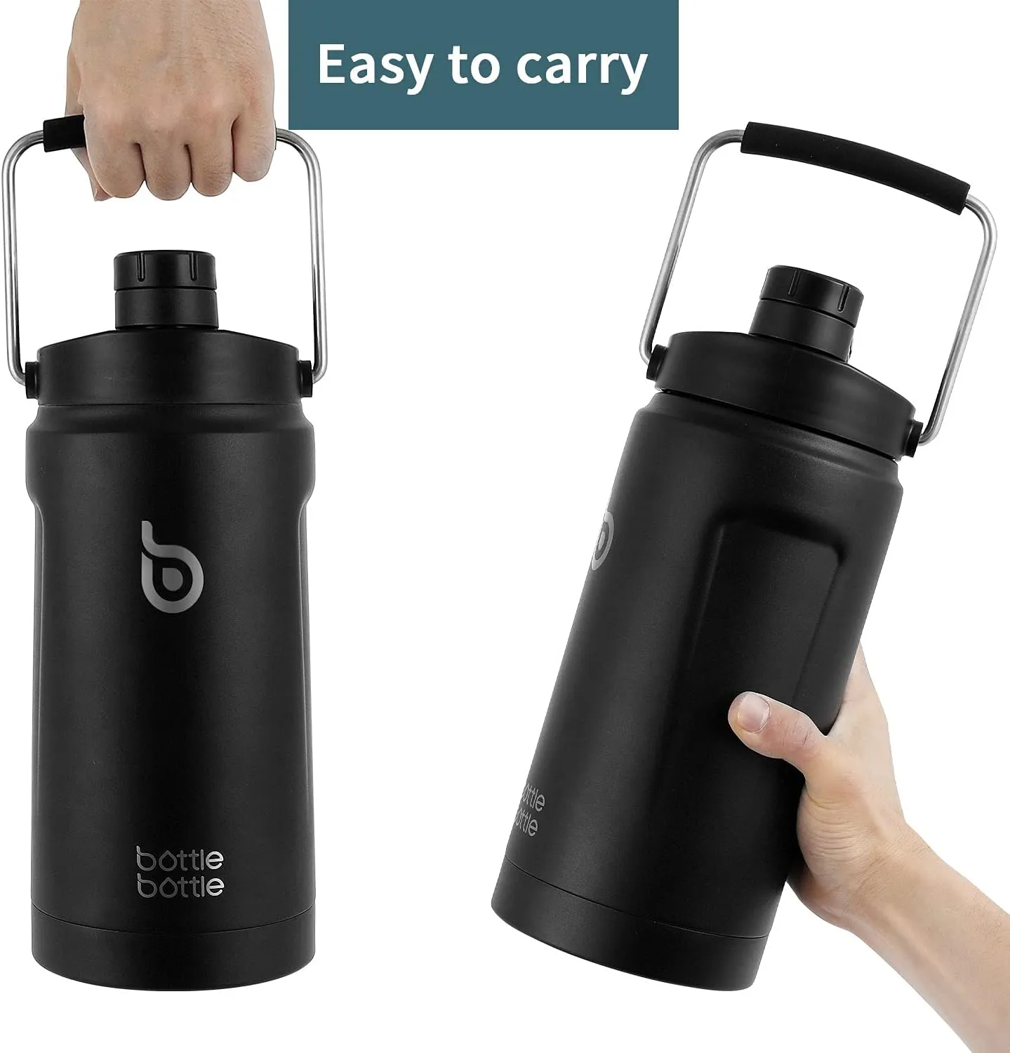BOTTLE BOTTLE Insulated Water Bottle 64 oz with Straw and Dual-use Lid Half Gallon Water Jug Vacuum Stainless Steel for Workout and Sports Insulated Beer Growler with Handle Green Gradient