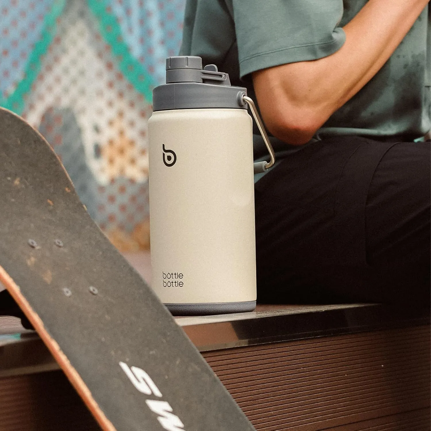 BOTTLE BOTTLE Insulated Water Bottle 64 oz with Straw and Dual-use Lid Half Gallon Water Jug Vacuum Stainless Steel for Workout Sports Insulated Beer Growler with Handle and Pills Holder Gray
