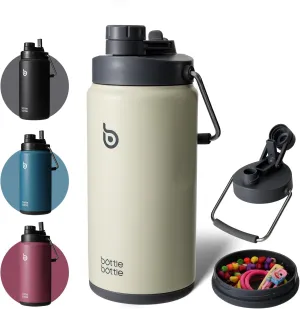 BOTTLE BOTTLE Insulated Water Bottle 64 oz with Straw and Dual-use Lid Half Gallon Water Jug Vacuum Stainless Steel for Workout Sports Insulated Beer Growler with Handle and Pills Holder Gray